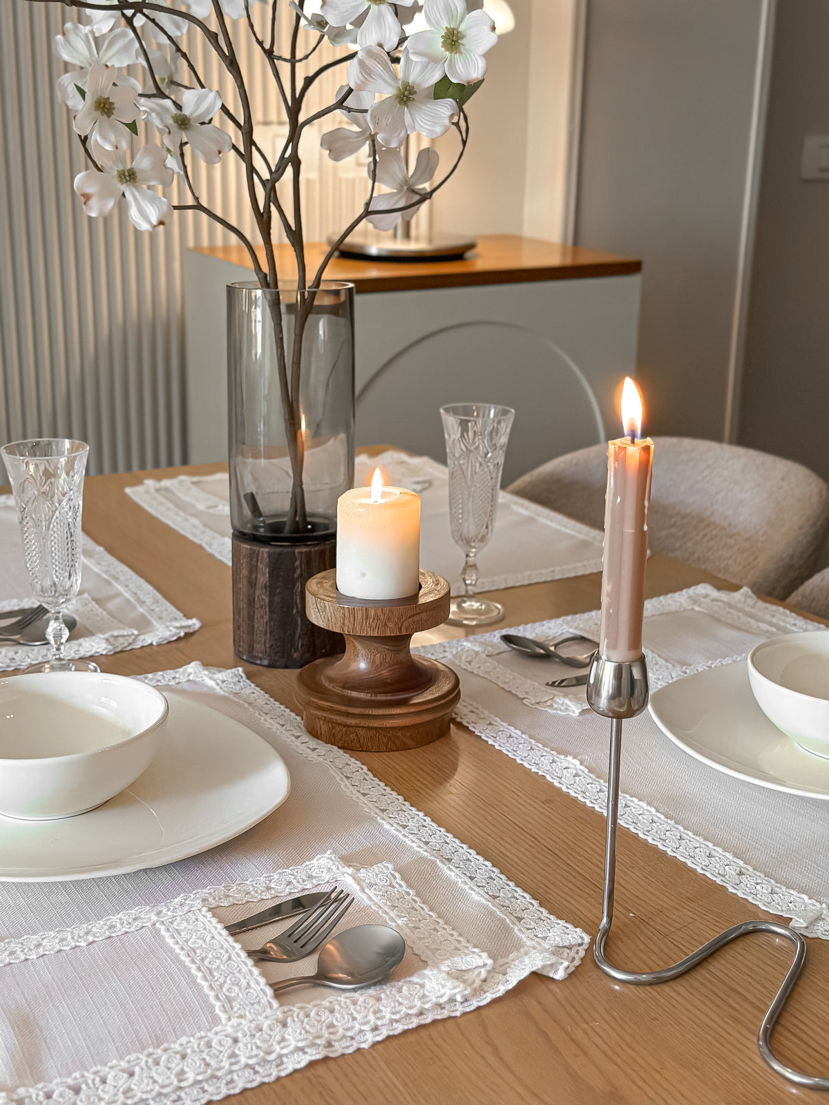 Linen rectangle dinning set